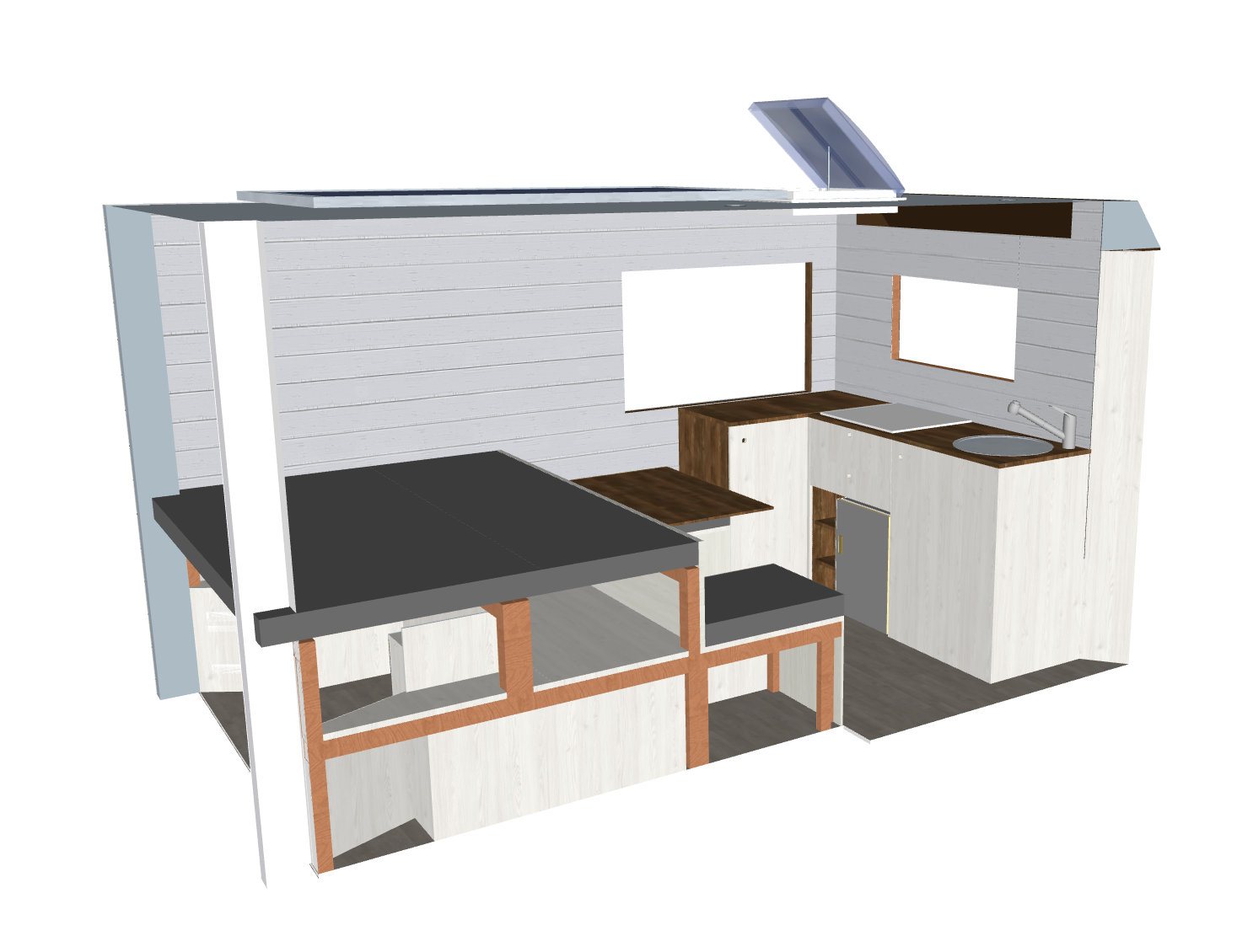 Projection 3D Sketchup d'un fourgon aménagé Ford Transit